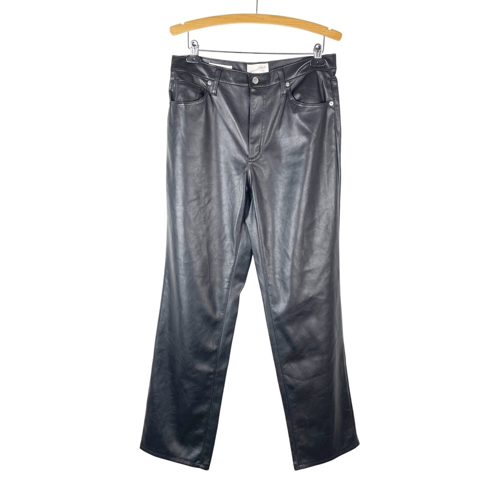 Universal Thread Women's Black Faux Leather Pants Sz 12S High Rise 90s Straight